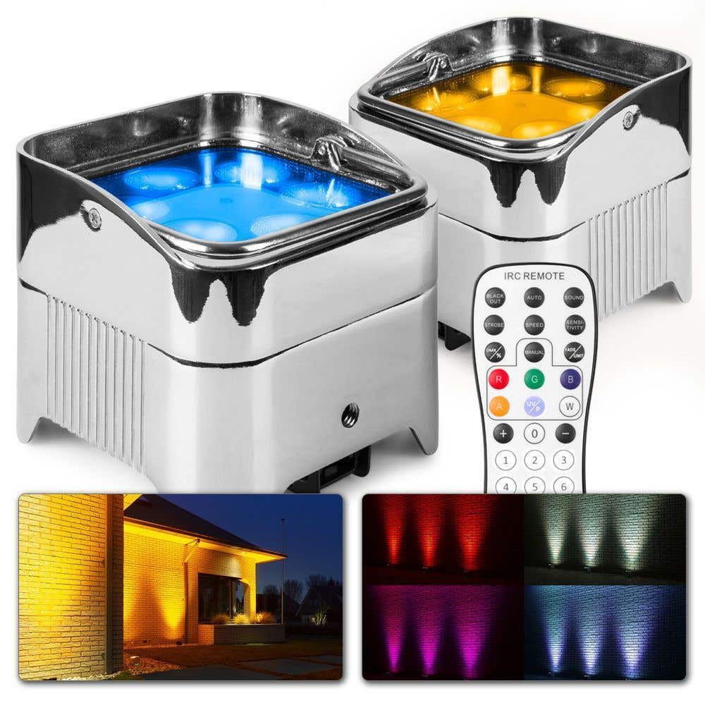 BeamZ BBP96SC - Set van 2 accu uplights met 12W LED's en draadloze DMX - Chroom