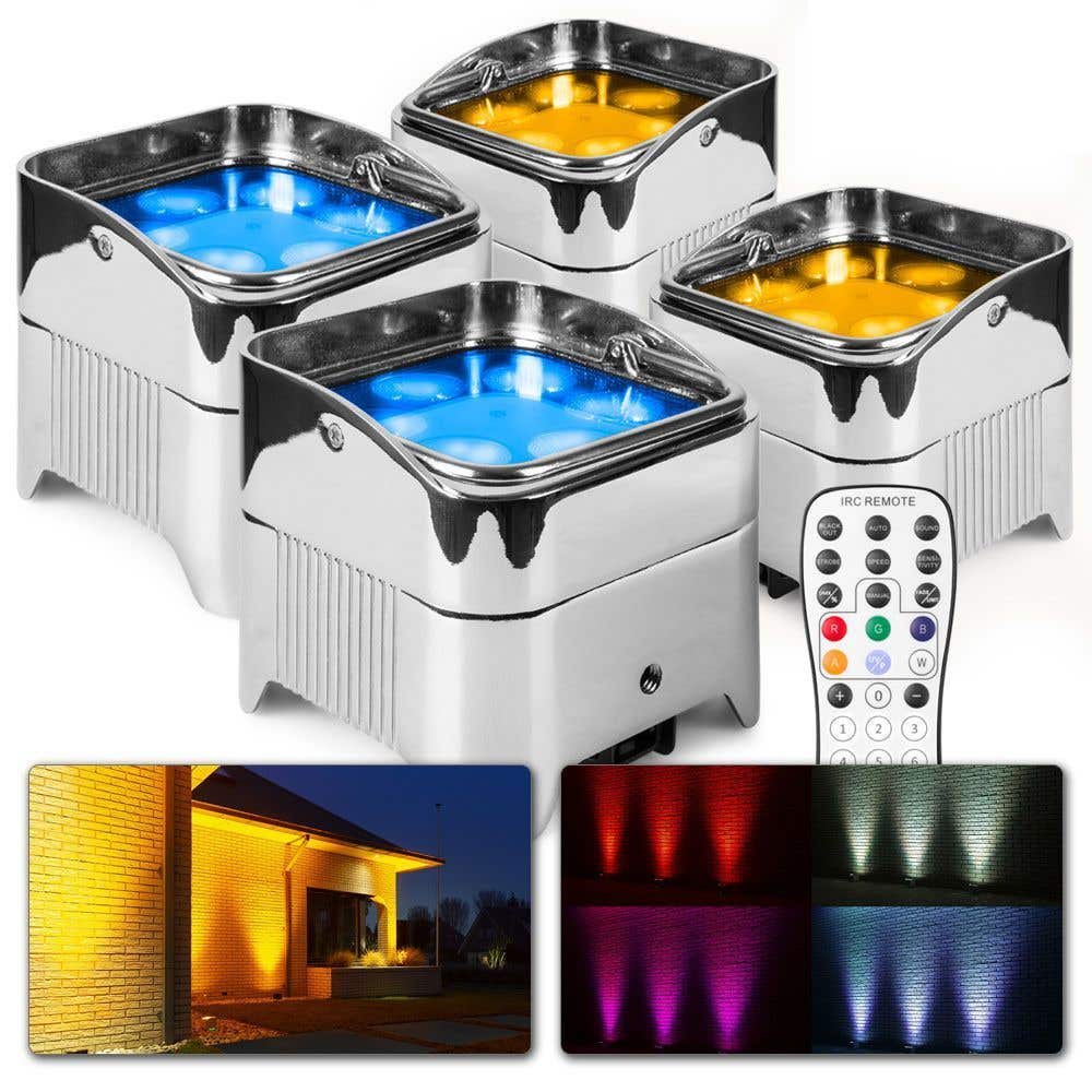 BeamZ BBP96SC - Set van 4 accu uplights met 12W LED's en draadloze DMX - Chroom