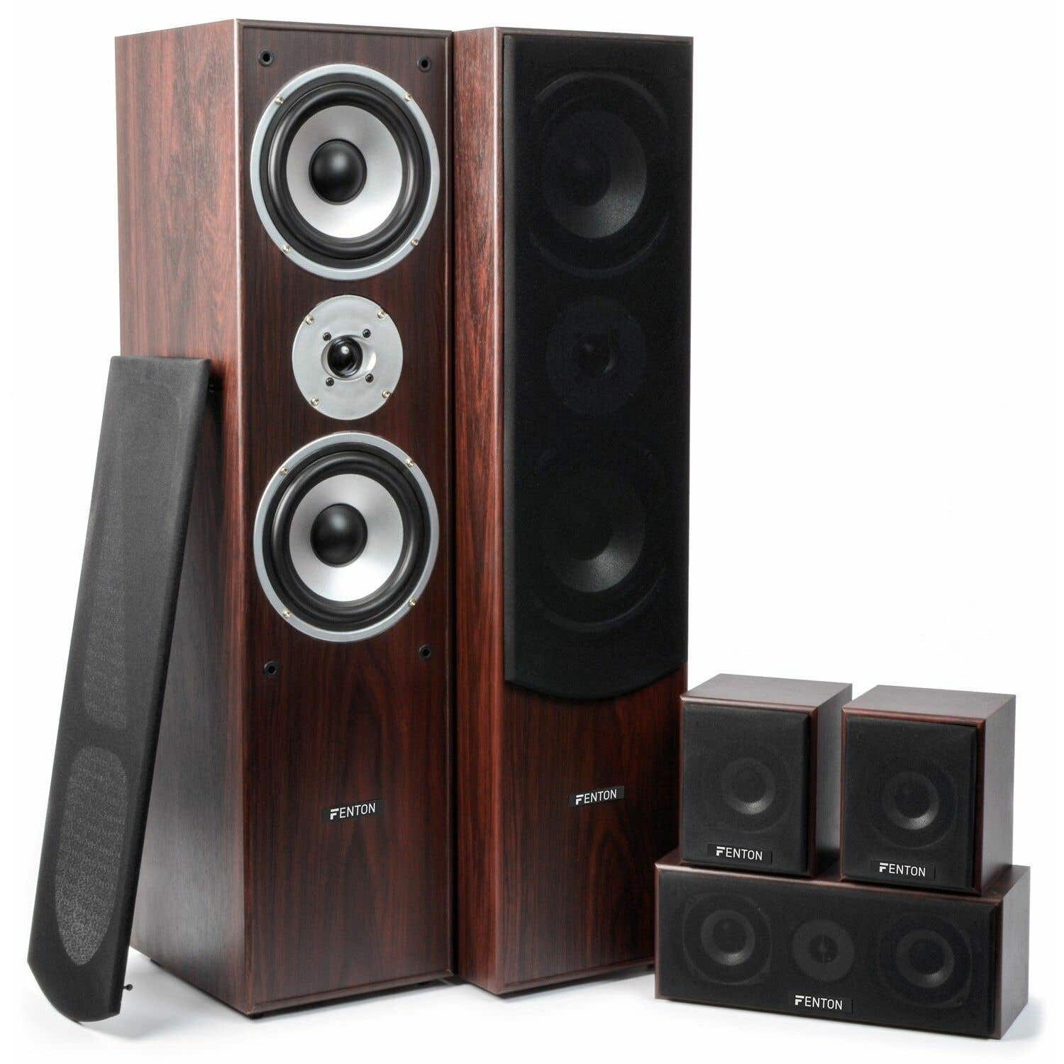 Retourdeal - Fenton Thuis bioscoop speaker systeem - Walnoot - 5 delig