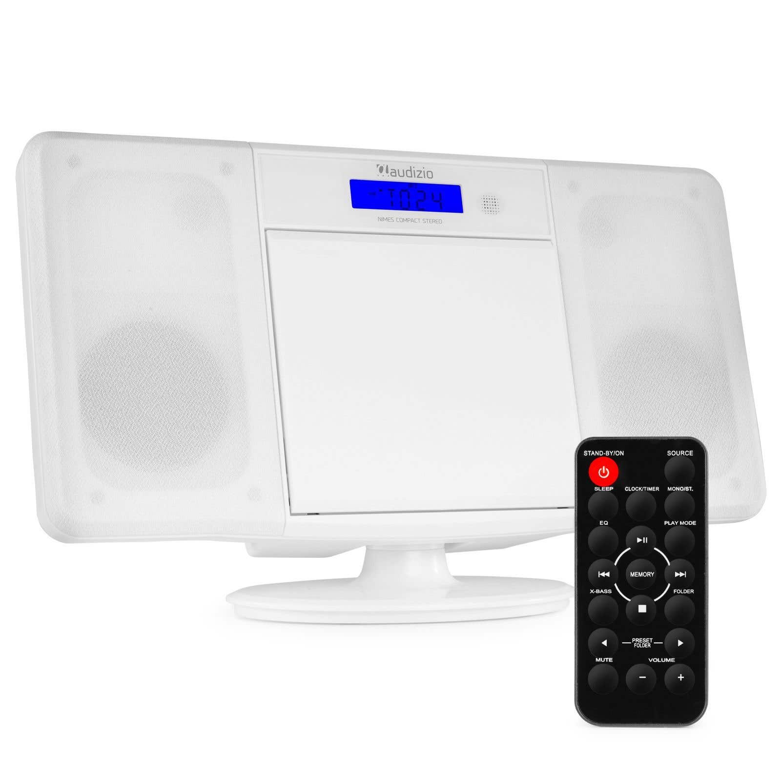 Audizio Nimes Bluetooth stereo set met CD speler, USB mp3 speler en radio - 50W - Wit