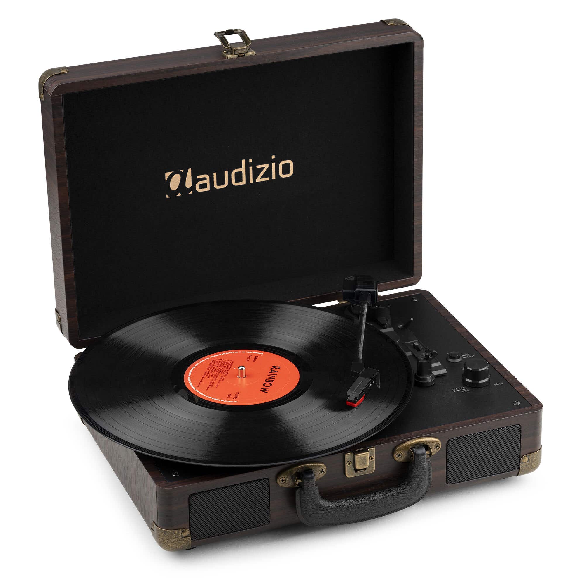 Audizio RP116DW retro platenspeler met Bluetooth in/out - Platenspeler in koffer - Donkerbruin