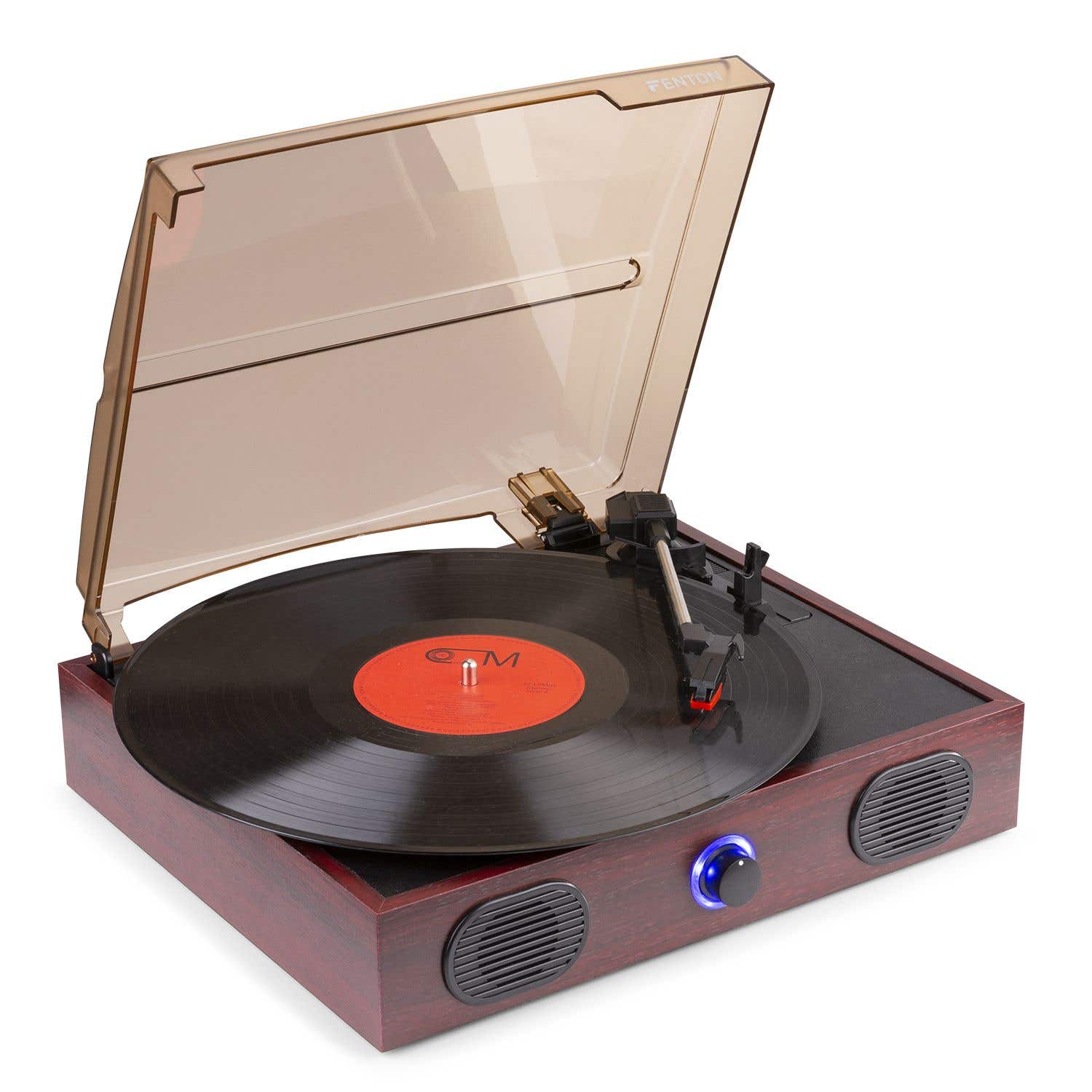 Fenton RP105 retro platenspeler met ingebouwde speakers en stofkap - hout