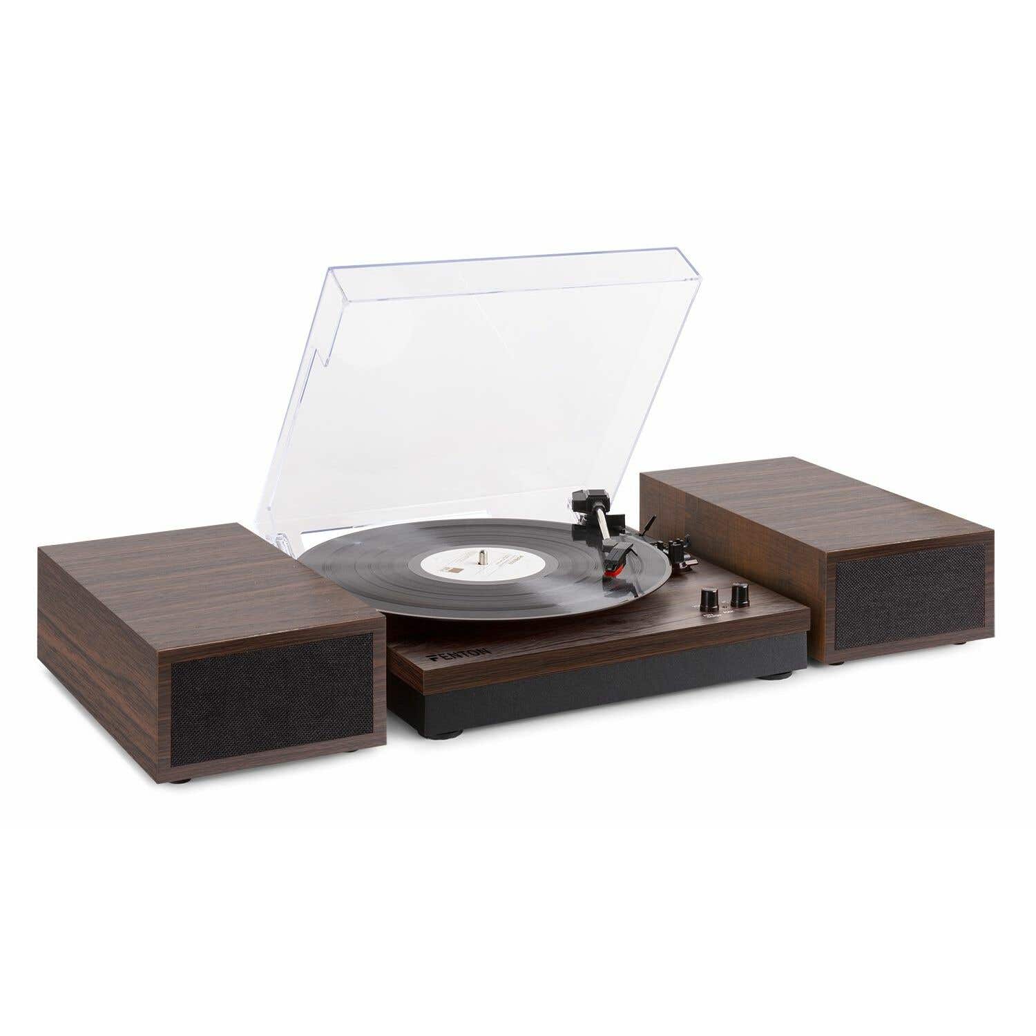 Retourdeal - Fenton RP165D stereo platenspeler met Bluetooth en speakers - Donkerbruin (hout)