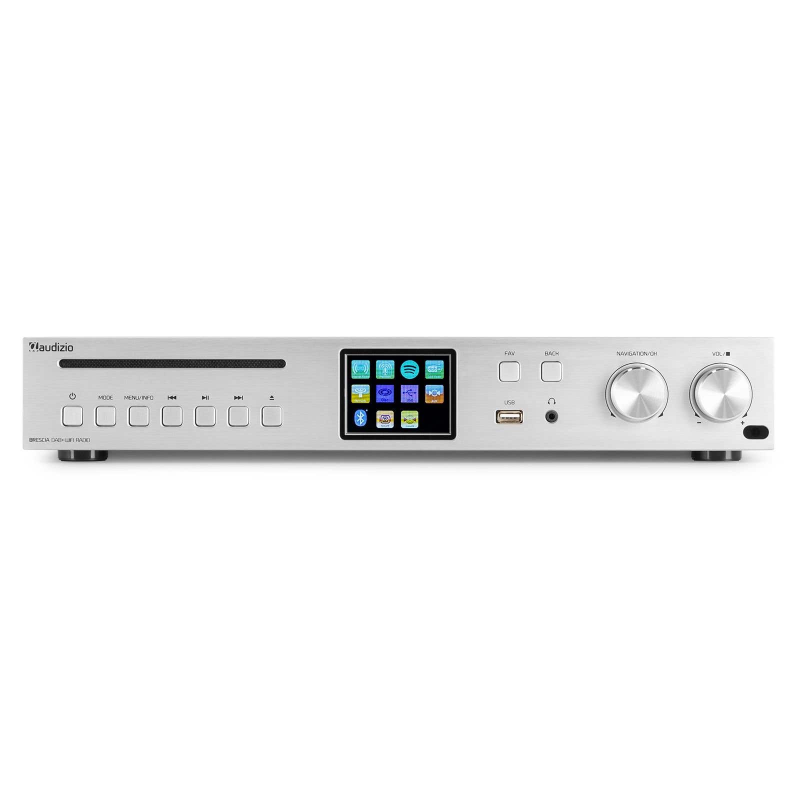 Audizio Brescia DAB radio en internetradio met Bluetooth, Spotify, cd, mp3 en 120W versterker - Zilver
