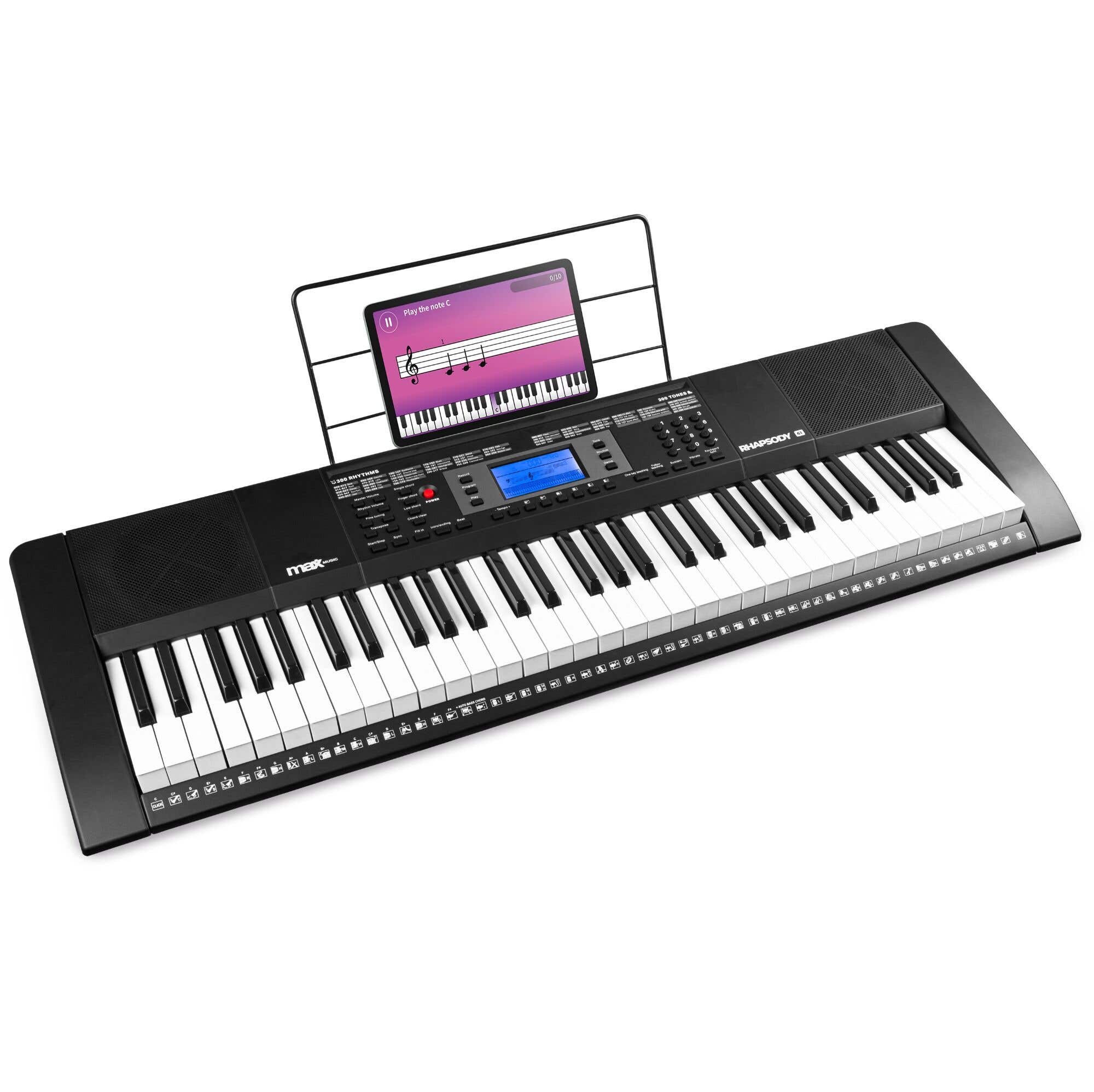 MAX Rhapsody61 elektronisch keyboard piano met 61 toetsen - inclusief bladhouder en trainingsfunctie