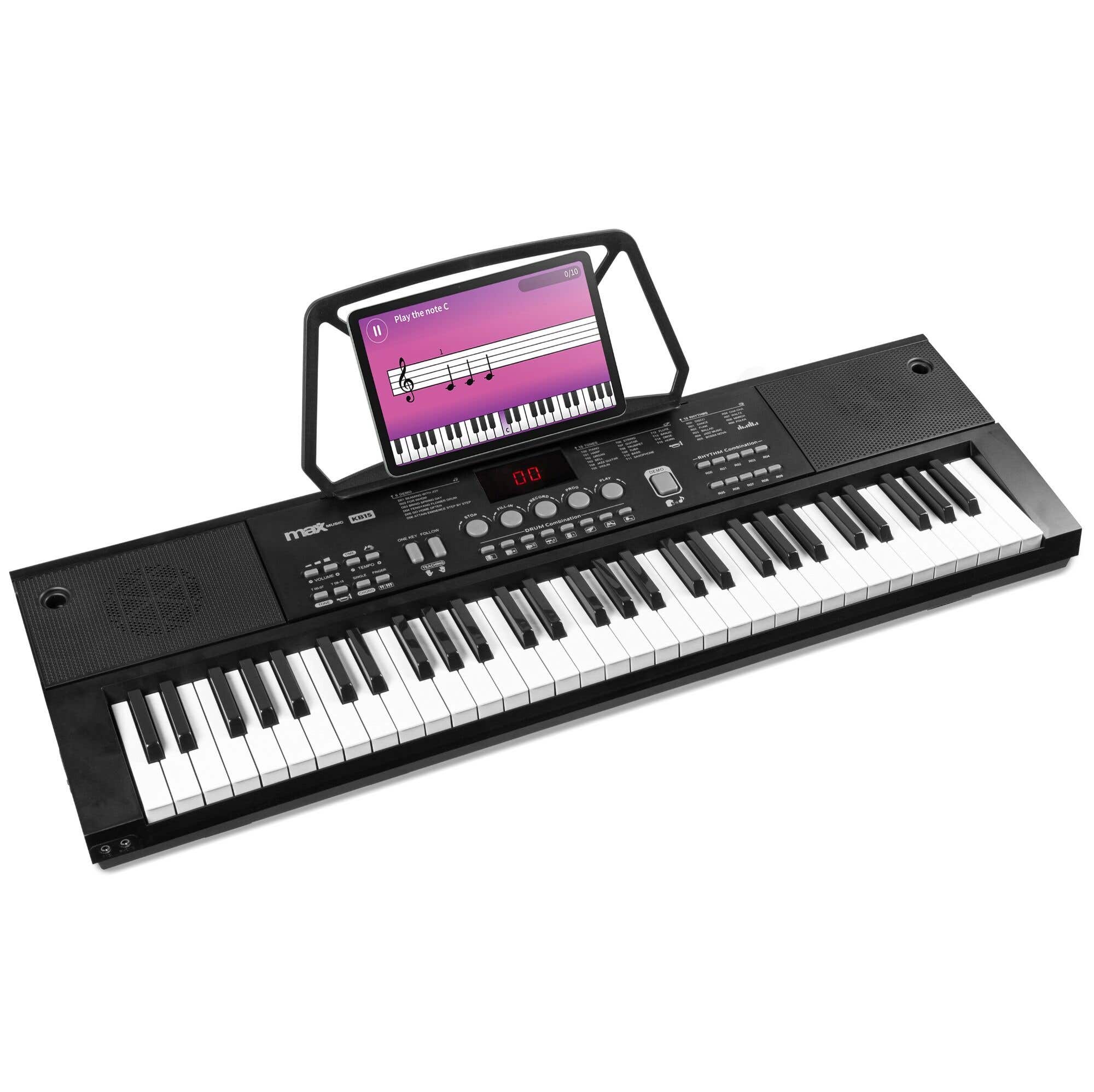 MAX KB15 keyboard met 61 toetsen voor beginners - Geleverd met microfoon en bladmuziekhouder 