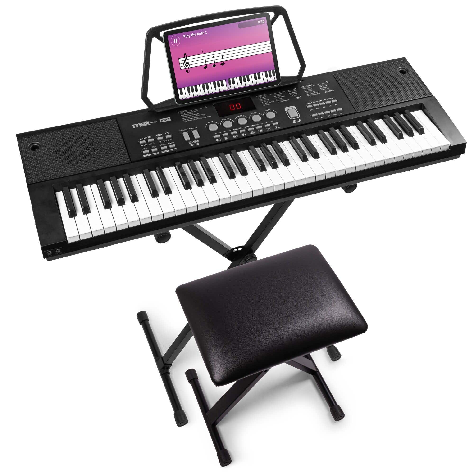 MAX KB15 keyboard set met standaard, bankje en koptelefoon - Keyboard voor beginners met accu