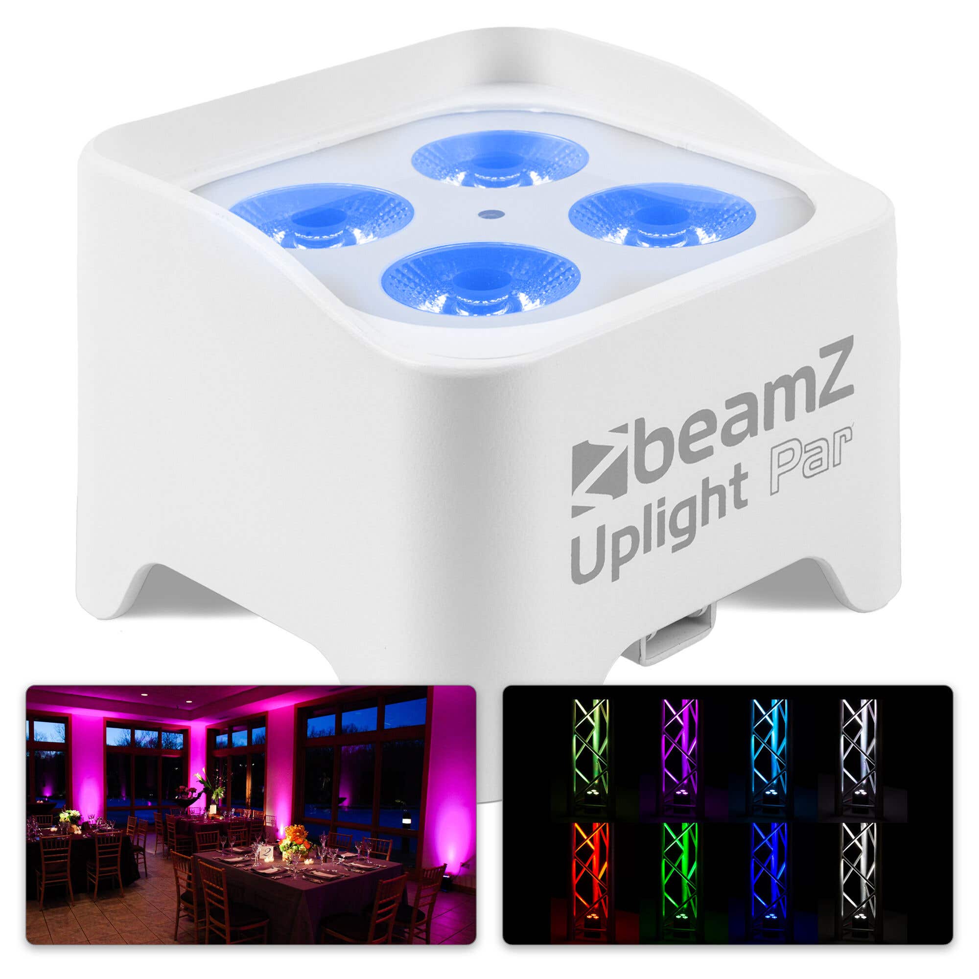 BeamZ BBP90W Uplight PAR spot op accu met 4x 4W LED's Wit