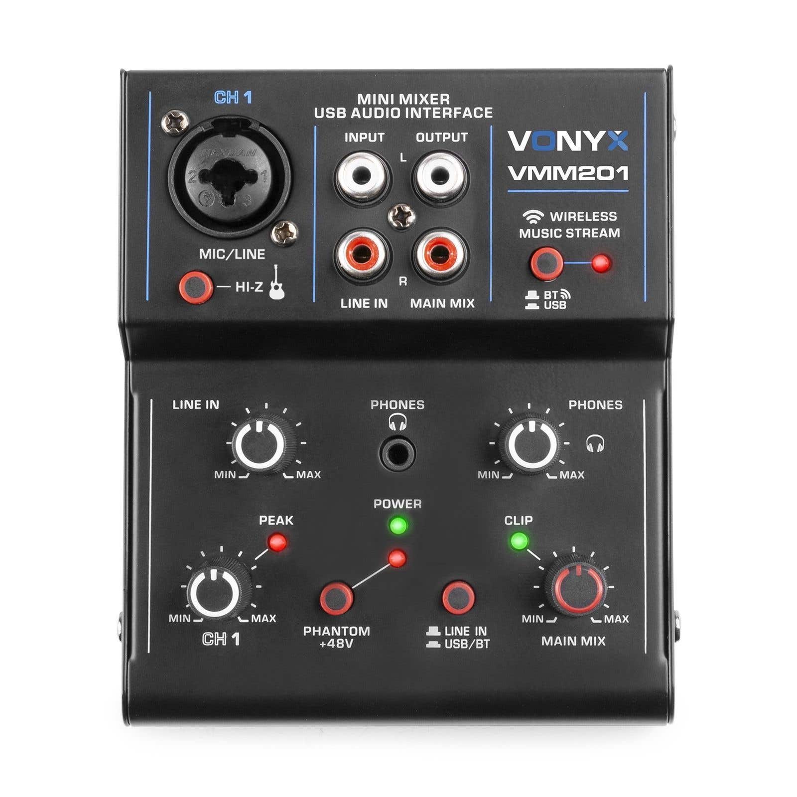 Vonyx VMM201 USB mixer - 2-kanaals mengpaneel met Bluetooth en USB audio interface