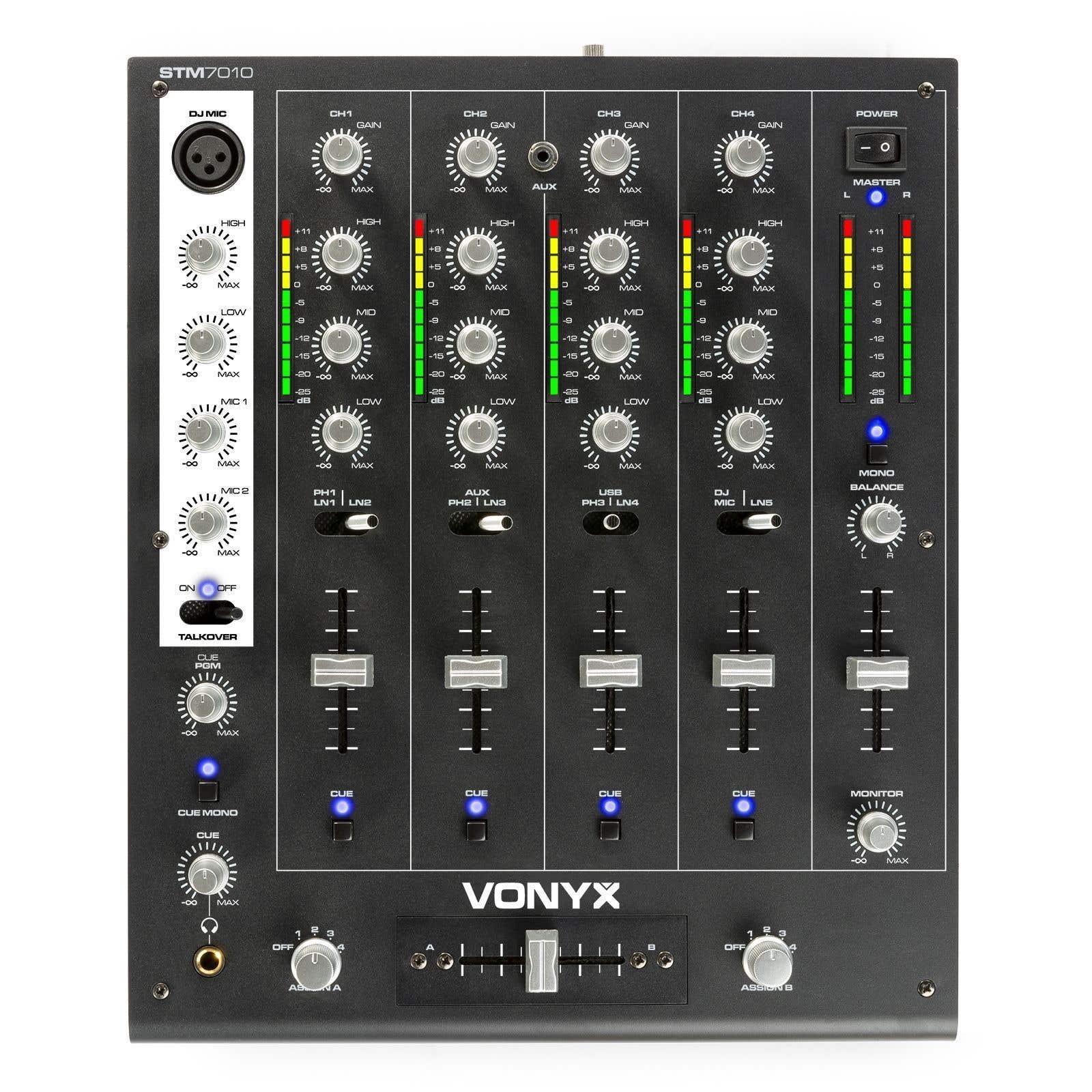 Vonyx STM-7010 Mixer 4-Kanaals DJ Mixer met USB