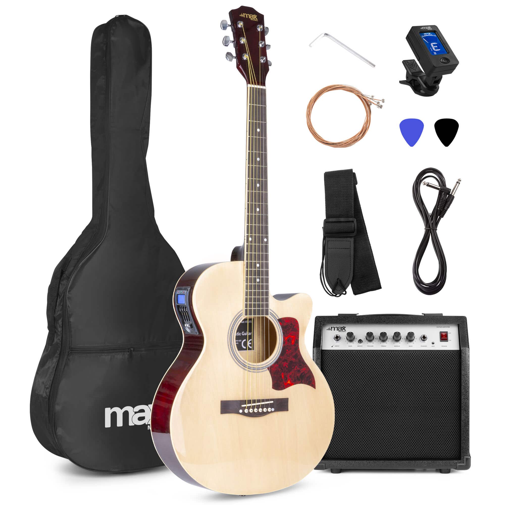 MAX ShowKit elektrisch akoestische gitaarset met 40W versterker - Naturel (hout)
