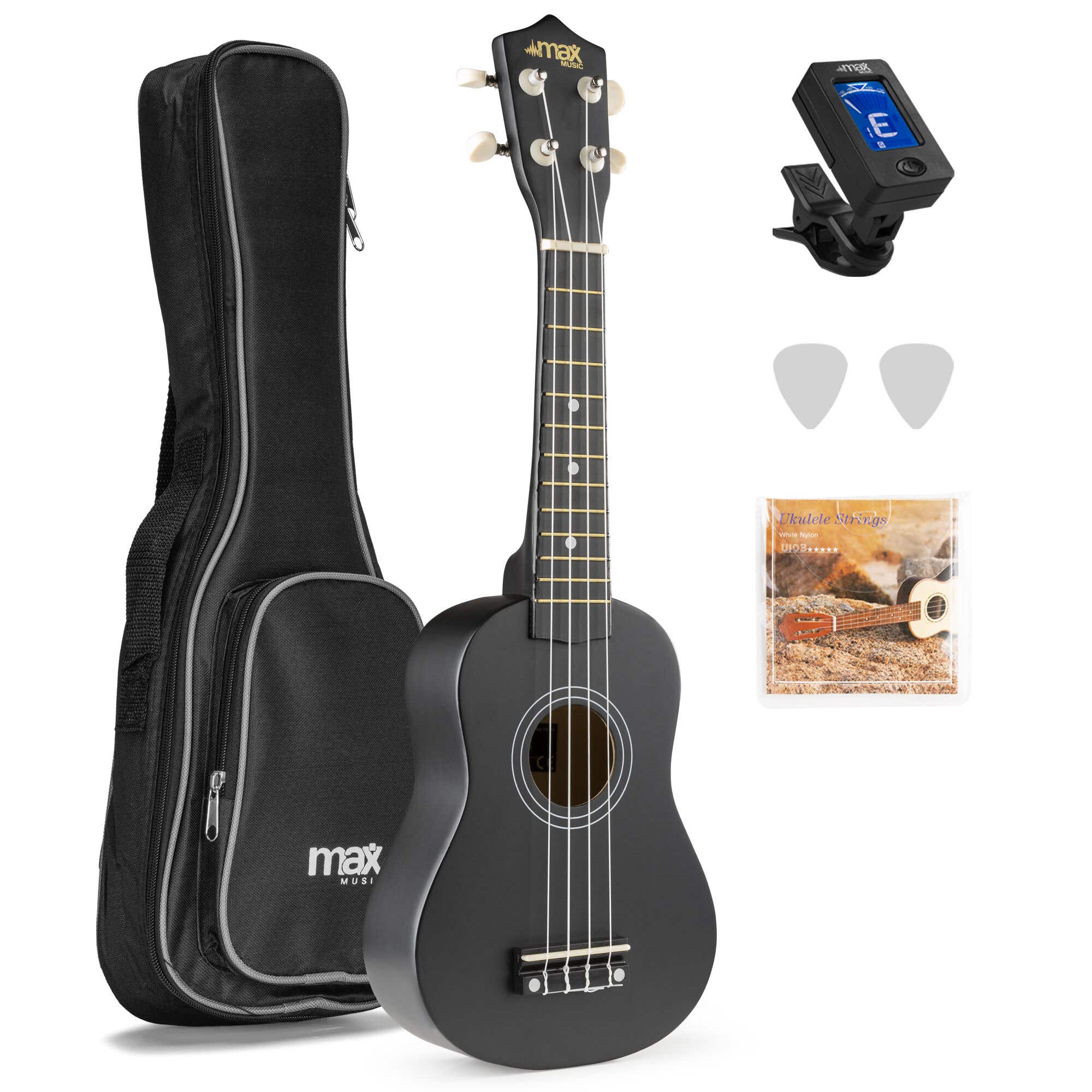 Retourdeal - MAX UKEY Ukelele set met 21" Ukulele en accessoires - Zwart
