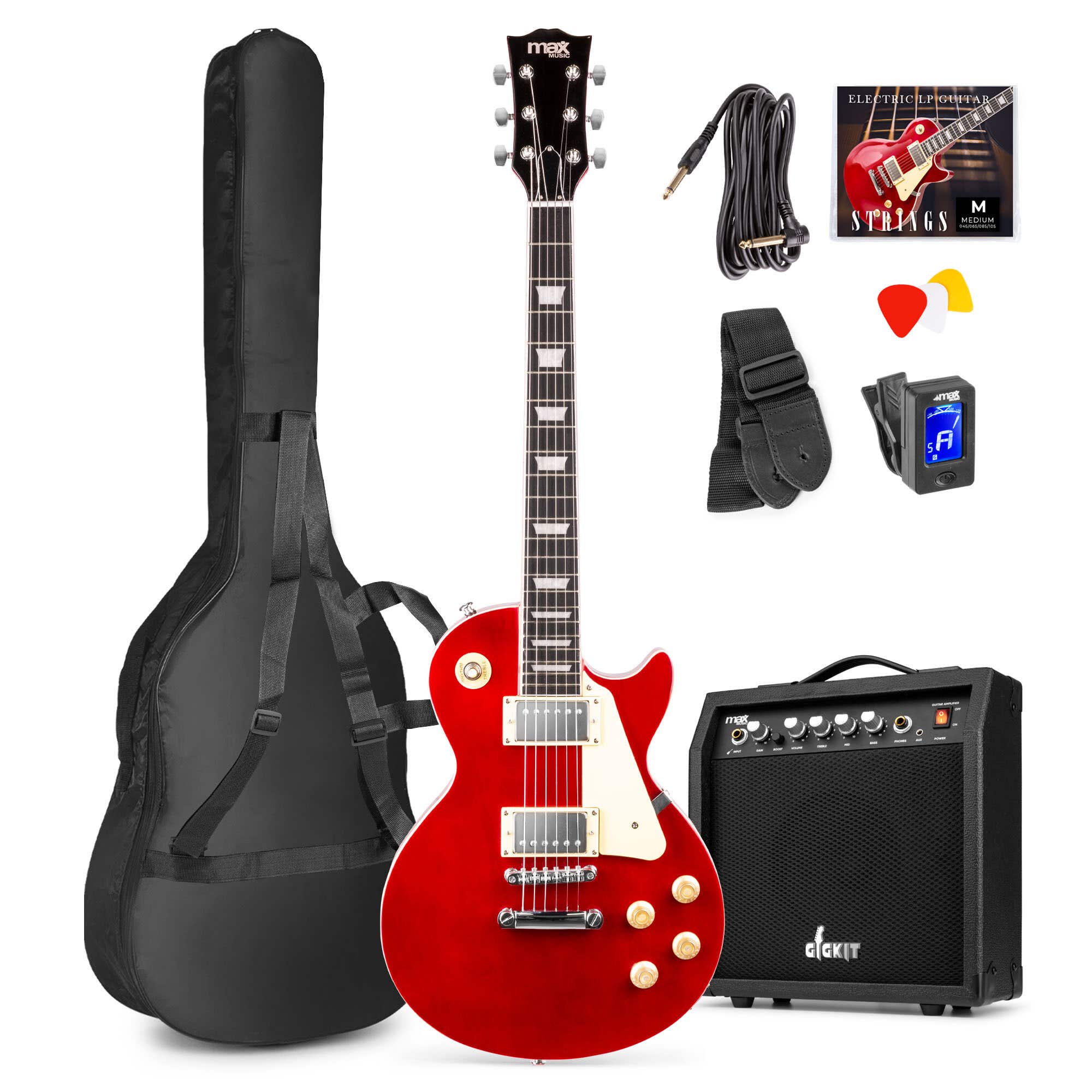 Retourdeal - Max Gigkit LP Elektrische gitaar - complete set met 40 Watt versterker en accessoires - Donker rood