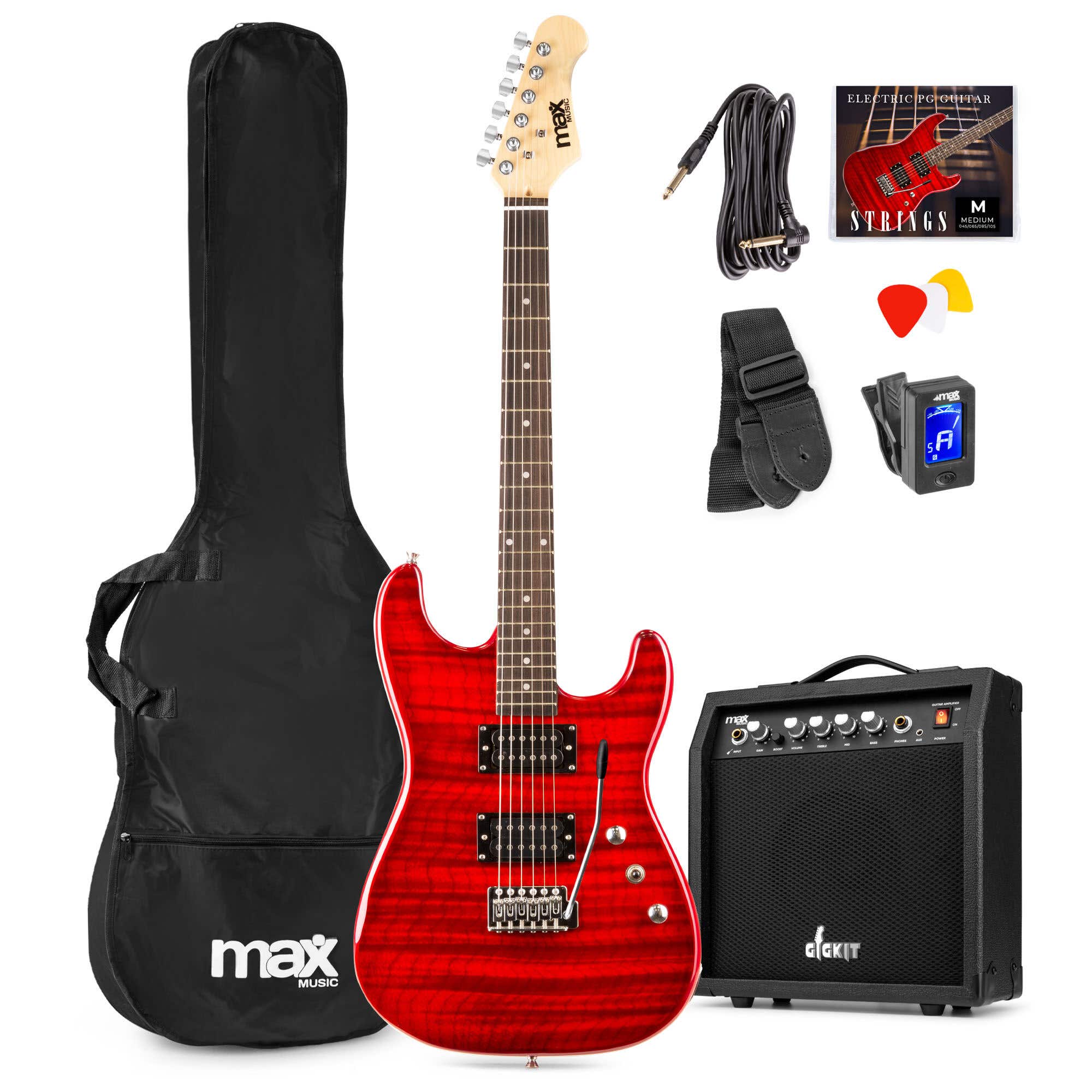 Max GigKit Elektrische gitaar met 40 Watt versterker en accessoires - Donker Rood
