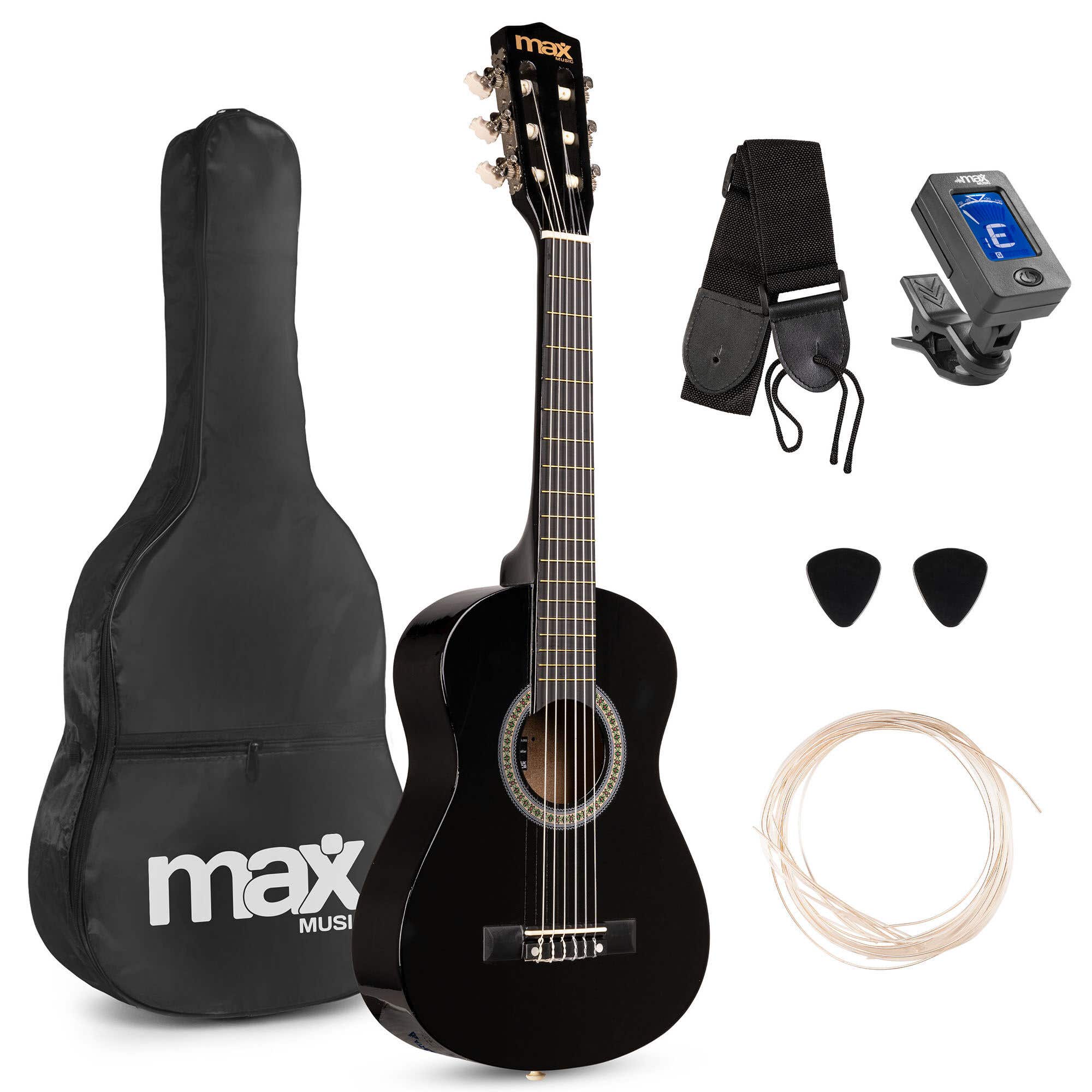 MAX SoloArt Junior 1/4 - Akoestische kindergitaar - Complete starterset met accessoires - Zwart