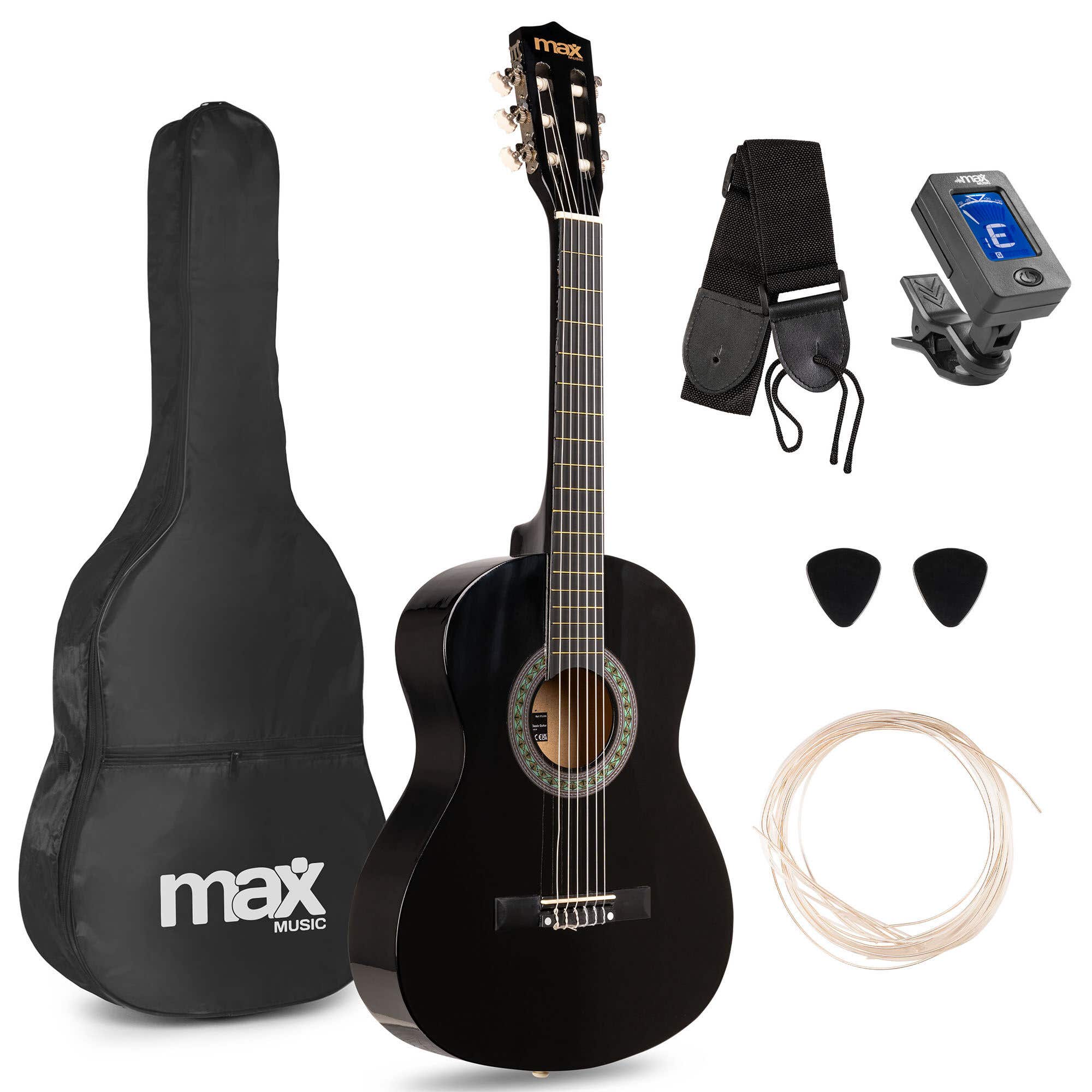 MAX SoloArt Junior 3/4 - Akoestische kindergitaar - Complete starterset met accessoires - Zwart