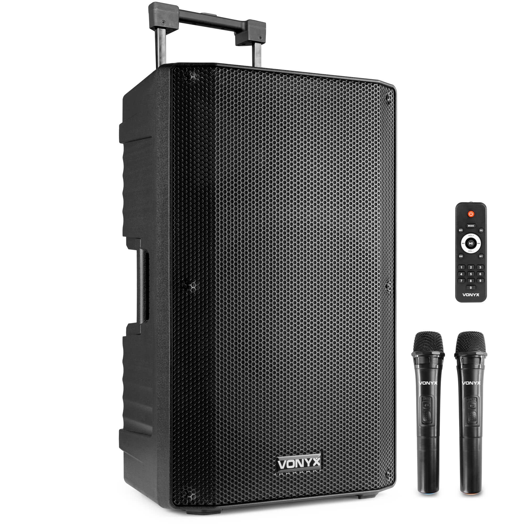 Vonyx VSA700 ABS 15" portable speaker met Bluetooth en 2x draadloze microfoon - 1000W