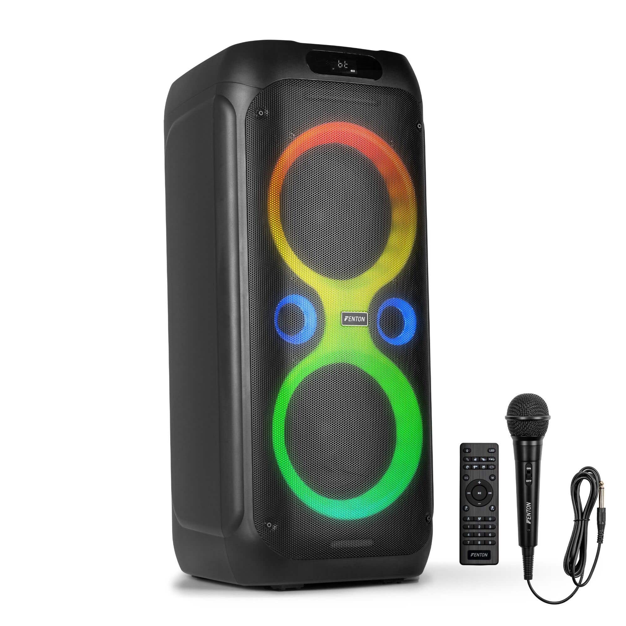 Fenton Core160 party box met microfoon - Bluetooth speaker met LED-effecten - Oplaadbare accu - 240W