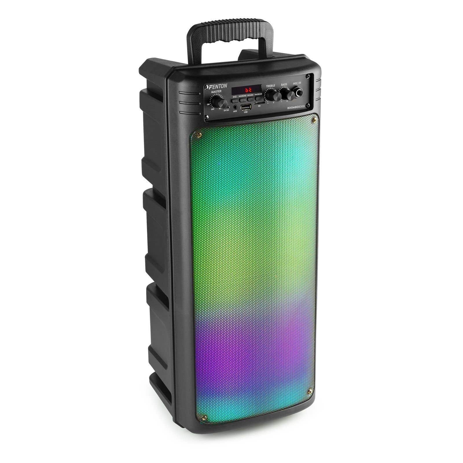 Fenton BoomBox300 - Bluetooth party box met microfoon, accu en LED disco verlichting - 100W