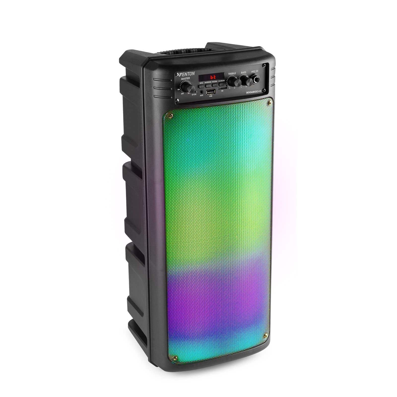 Fenton BoomBox340 - Bluetooth party box met microfoon, accu en LED disco verlichting - 120W