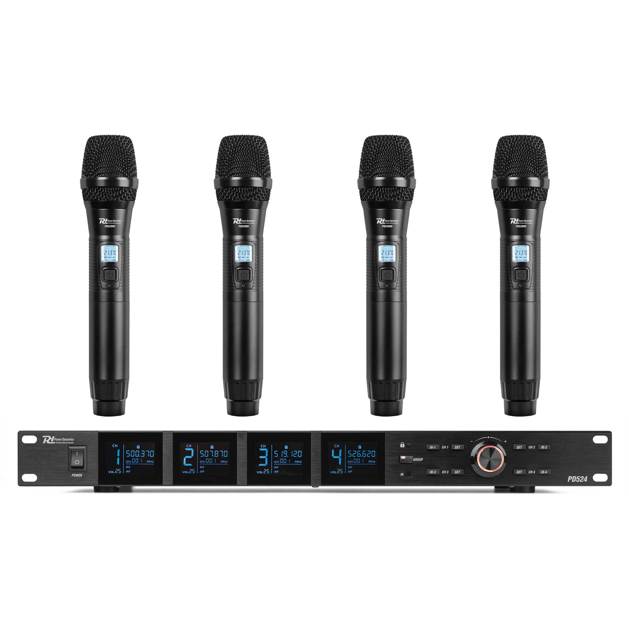 Power Dynamics PD524 UHF draadloos microfoonsysteem met 4 microfoons 
