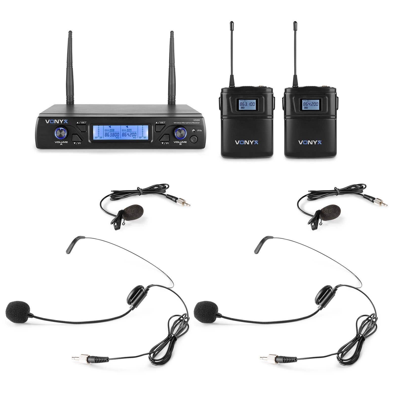 Retourdeal - Vonyx WM62B dubbele draadloze headset microfoon UHF - 16 kanaals