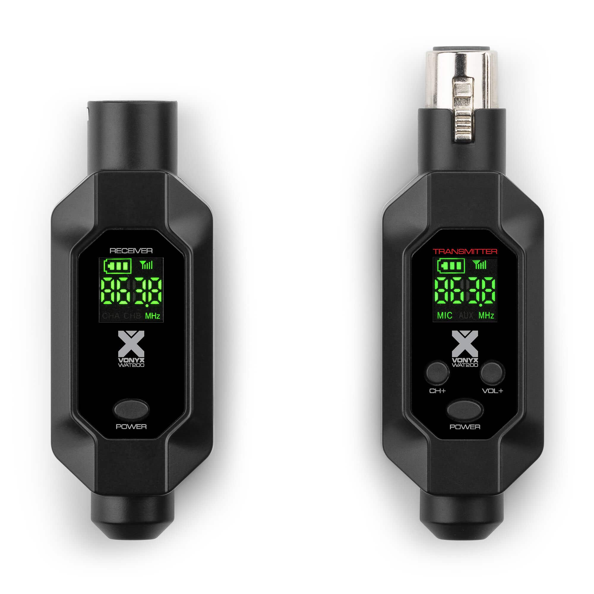 Vonyx WAT200 draadloze zender en ontvanger voor microfoons - snap-on XLR adapter - UHF