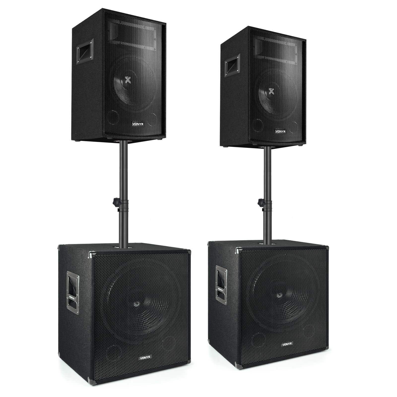 Vonyx Super Bass 2100 speakerset met subwoofer - Met 2x 10 inch speakers en 2x 15 inch subwoofers