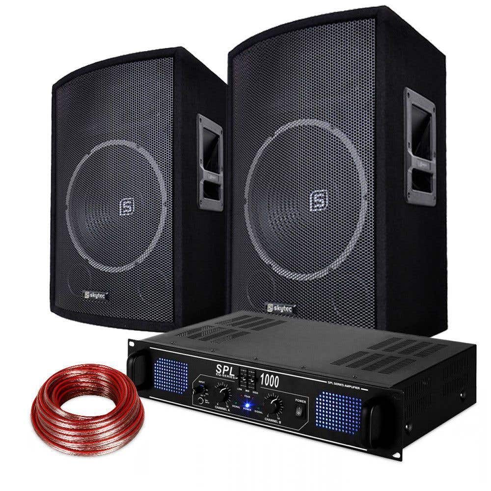 SkyTec DJ Luidspreker en Versterker combinatie 1000W