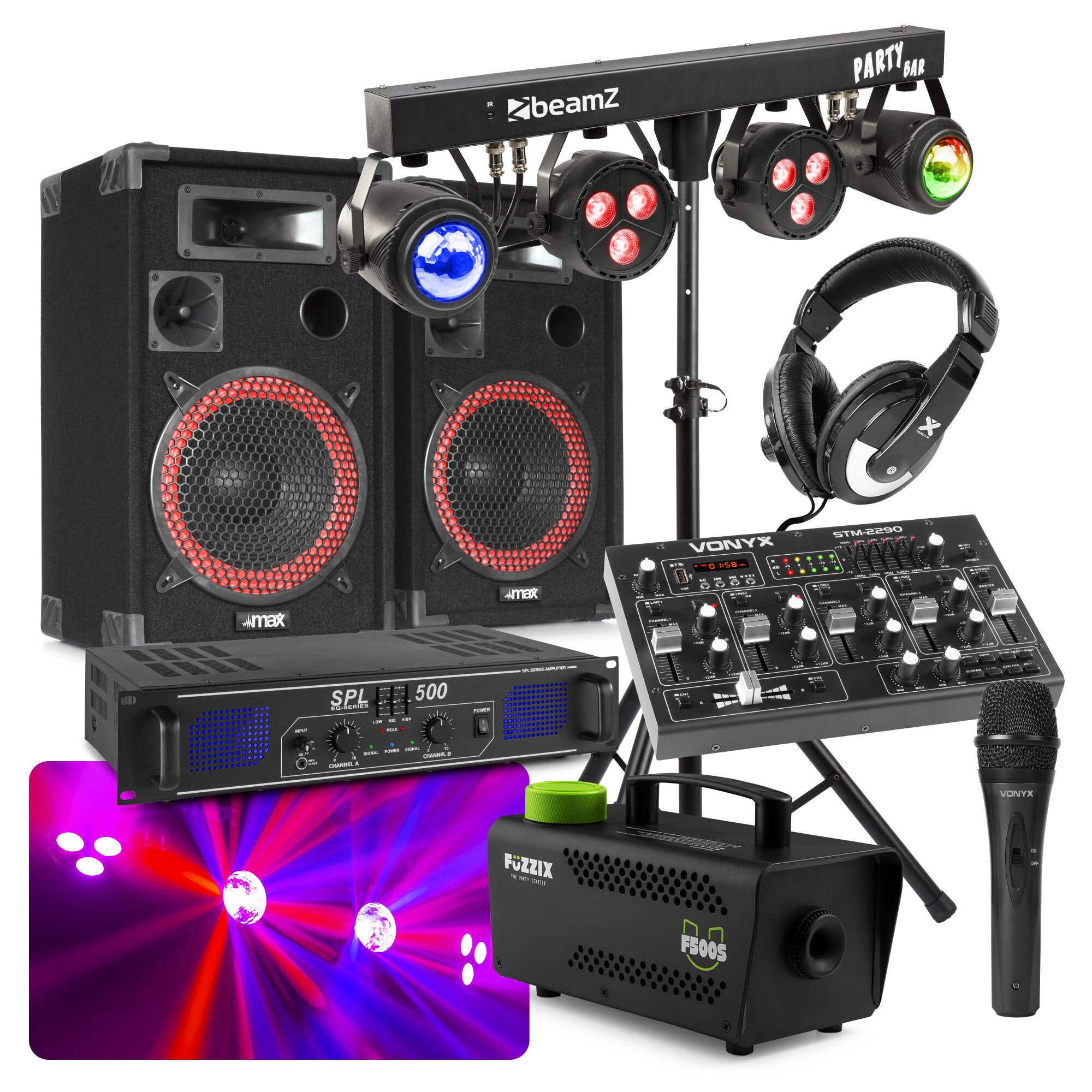MAX Complete 500W DJ Bluetooth Disco Set met Geluid, Licht en Rook