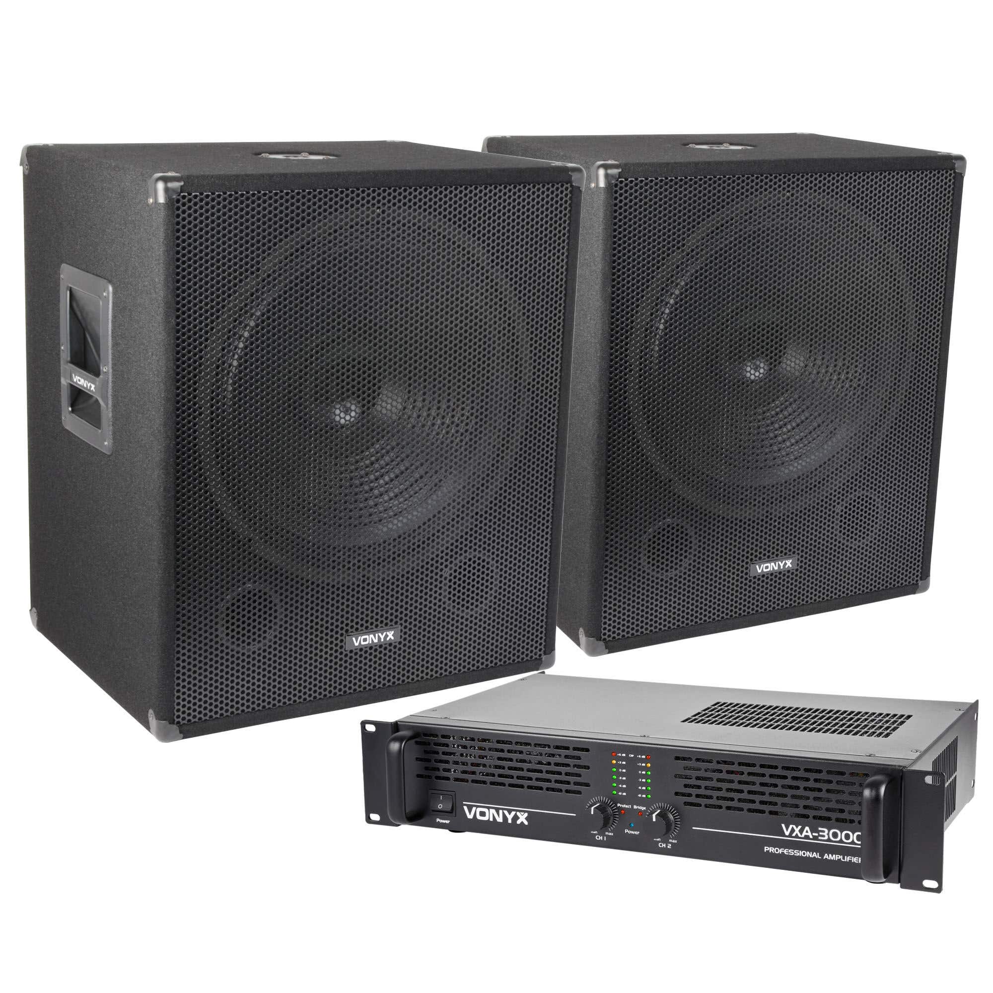 Vonyx 2000W Subwoofer Set met Versterker en Kabels