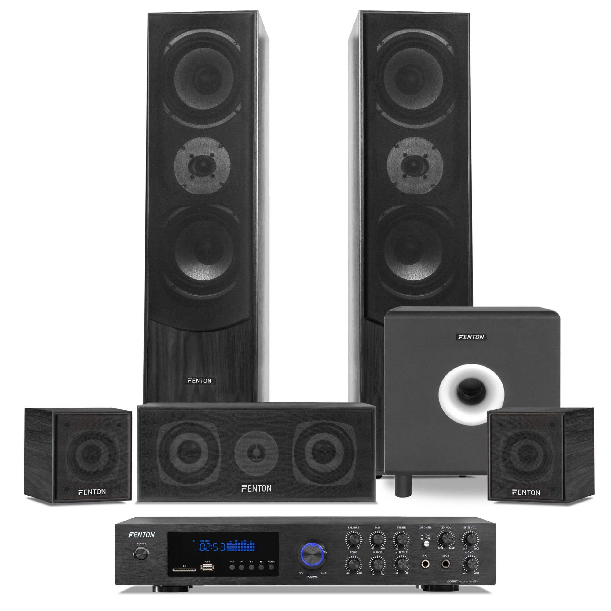 Fenton Bluetooth home cinema set met 5 speakers en 10" subwoofer - Zwart