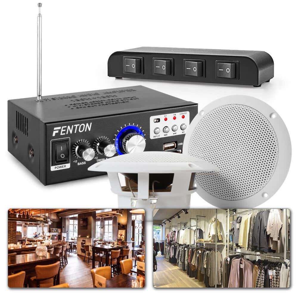 Geluidsinstallatie 4-zones met Bluetooth en 8 luidsprekers voor restaurant, winkel, etc.