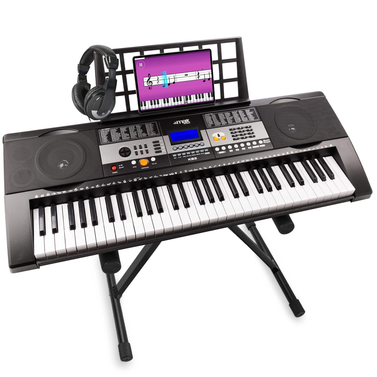 MAX KB3 keyboard met 61 aanslaggevoelige toetsen, keyboardstandaard en koptelefoon