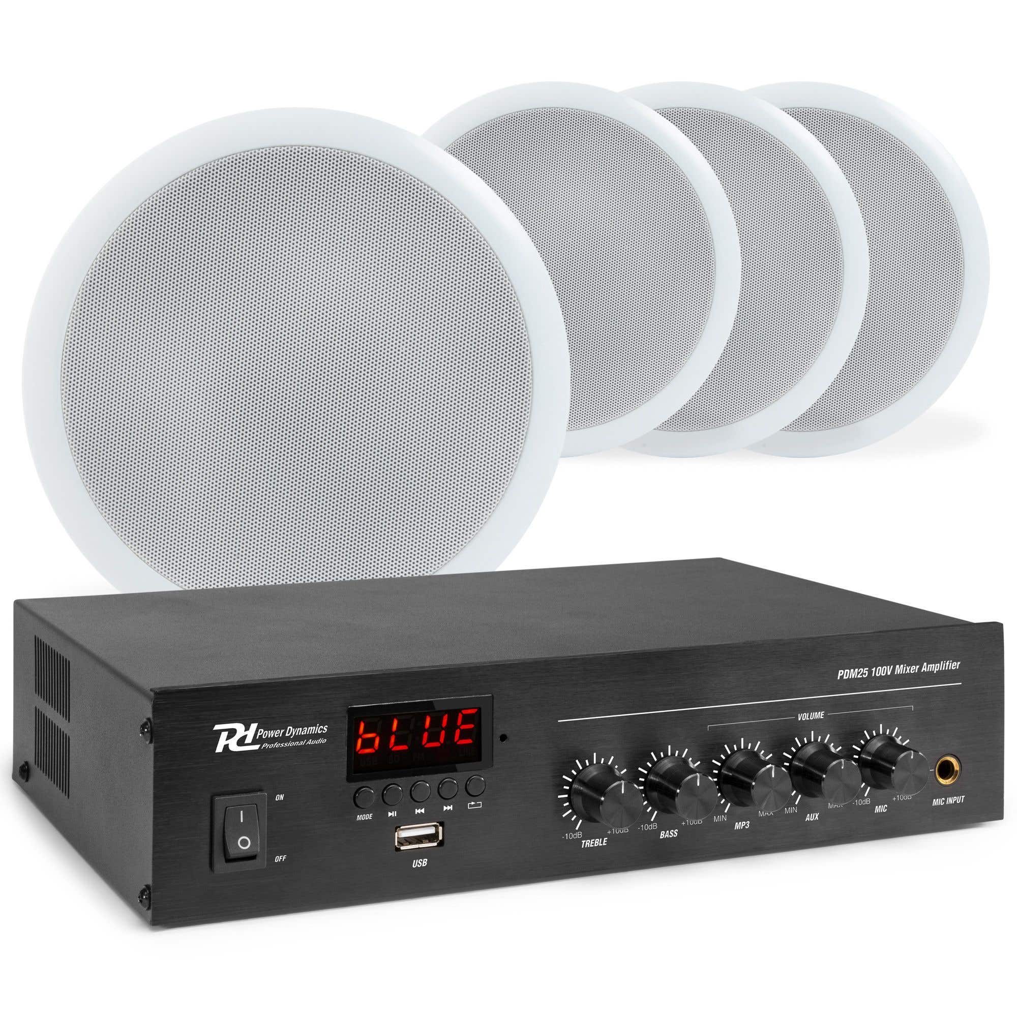 Geluidsinstallatie met 4 CSPB5 plafondspeakers en PDM25 versterker met Bluetooth van Power Dynamics