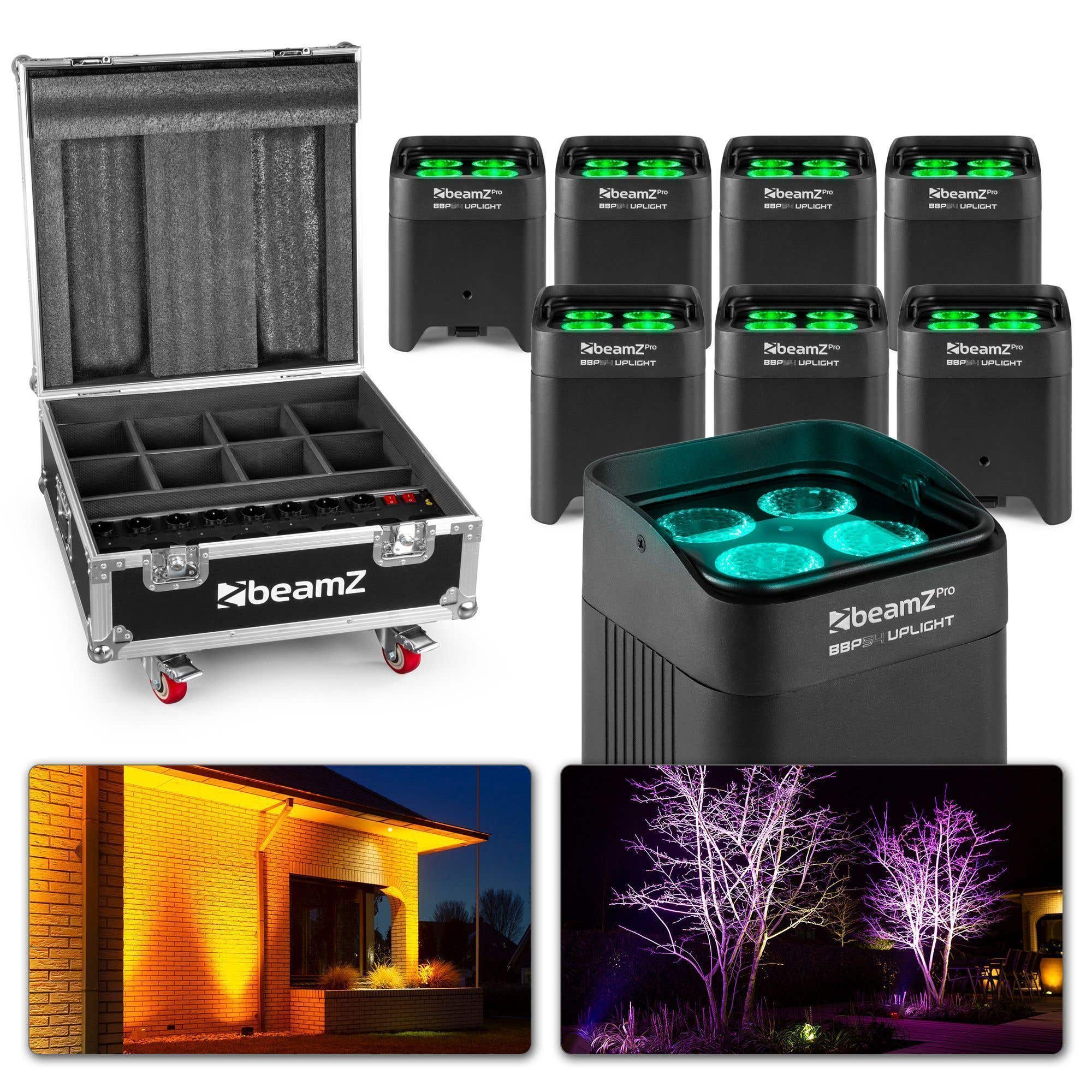 BeamZ BBP54 set van 8 Uplights in flightcase met oplaadfunctie