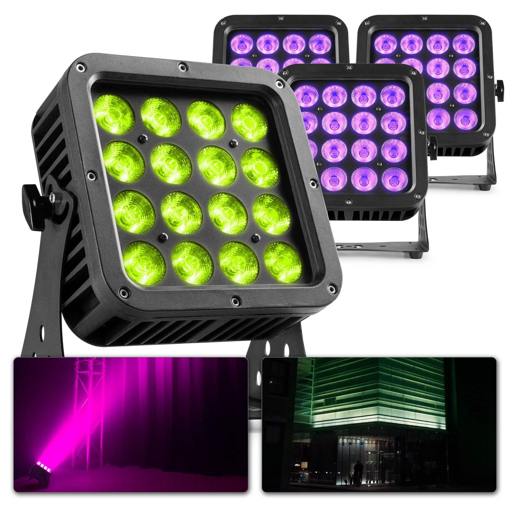 BeamZ Set van 4 StarColor128 outdoor LED floodlights - 16x 8W RGBW