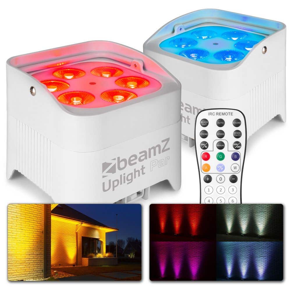 BeamZ BBP96SW - Set van 2 accu uplights met 12W LED's en draadloze DMX - Wit