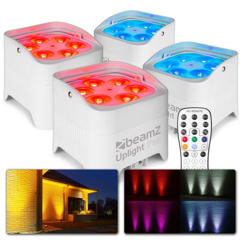 BeamZ BBP96SW - Set van 4 accu uplights met 12W LED's en draadloze DMX - Wit