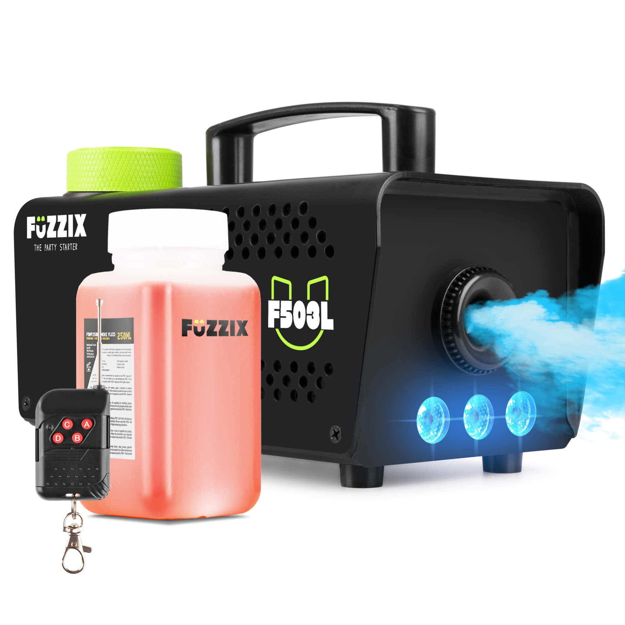 Fuzzix F503L rookmachine 500 Watt - 3 RGB LEDs - draadloze afstandsbediening - incl 250ml rookvloeistof