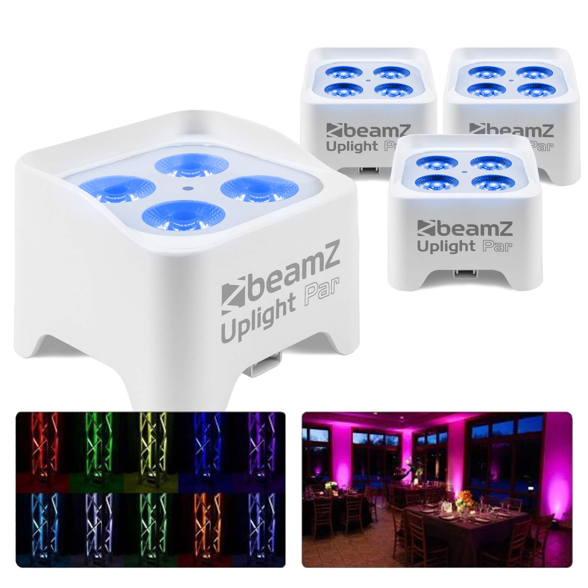 Set van 4 BeamZ BBP90W Uplights - PAR spot op accu met 4x 4W LED's - Wit