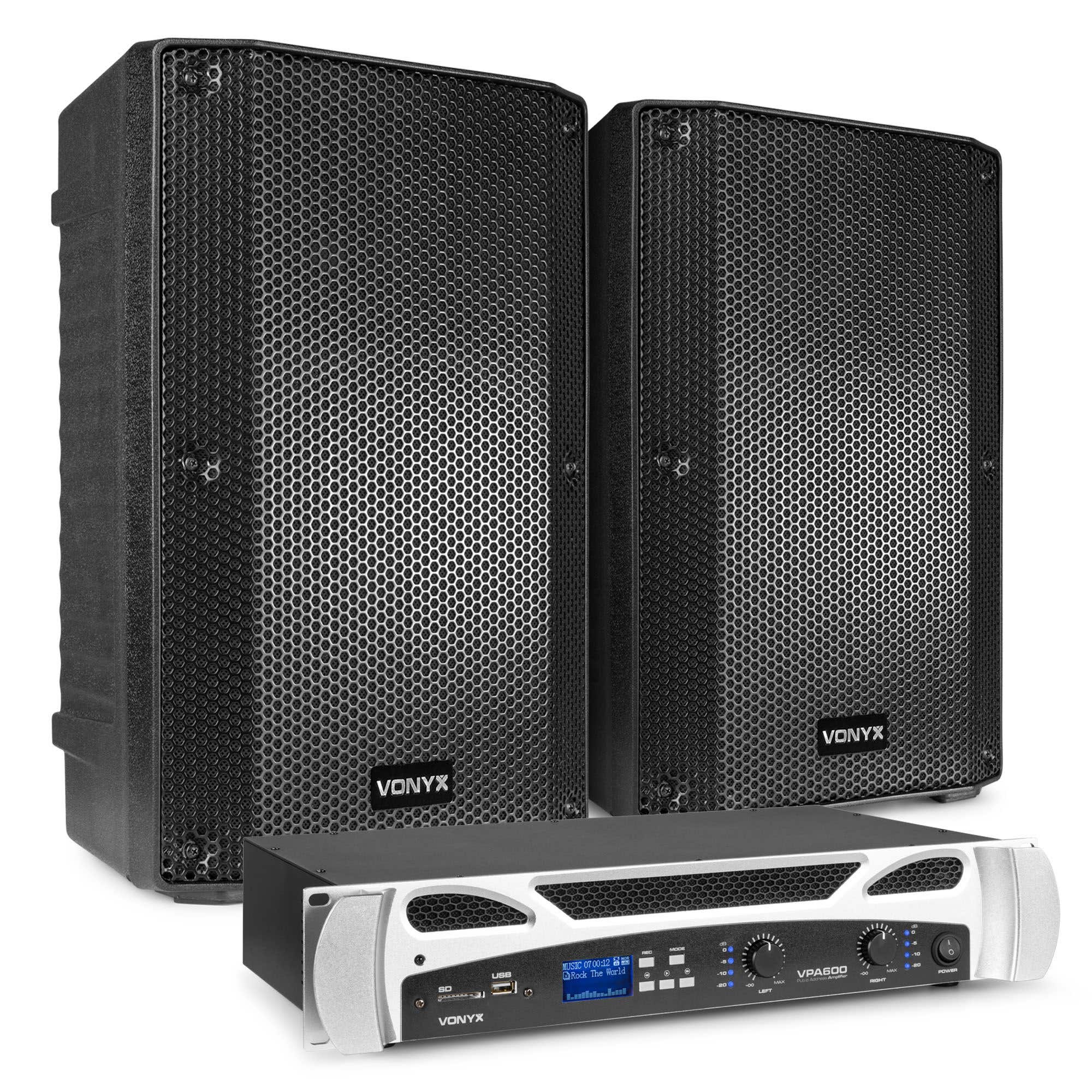 Vonyx VSA10P complete passieve geluidsinstallatie met versterker - Bluetooth - 500W - 10 Inch 