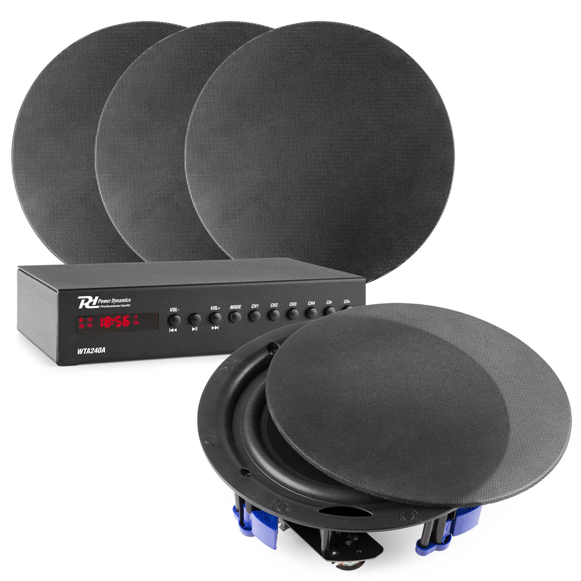 Power Dynamics Installatie speakerset met 4x low profile speakers - Bluetooth - 80W - Zwart 