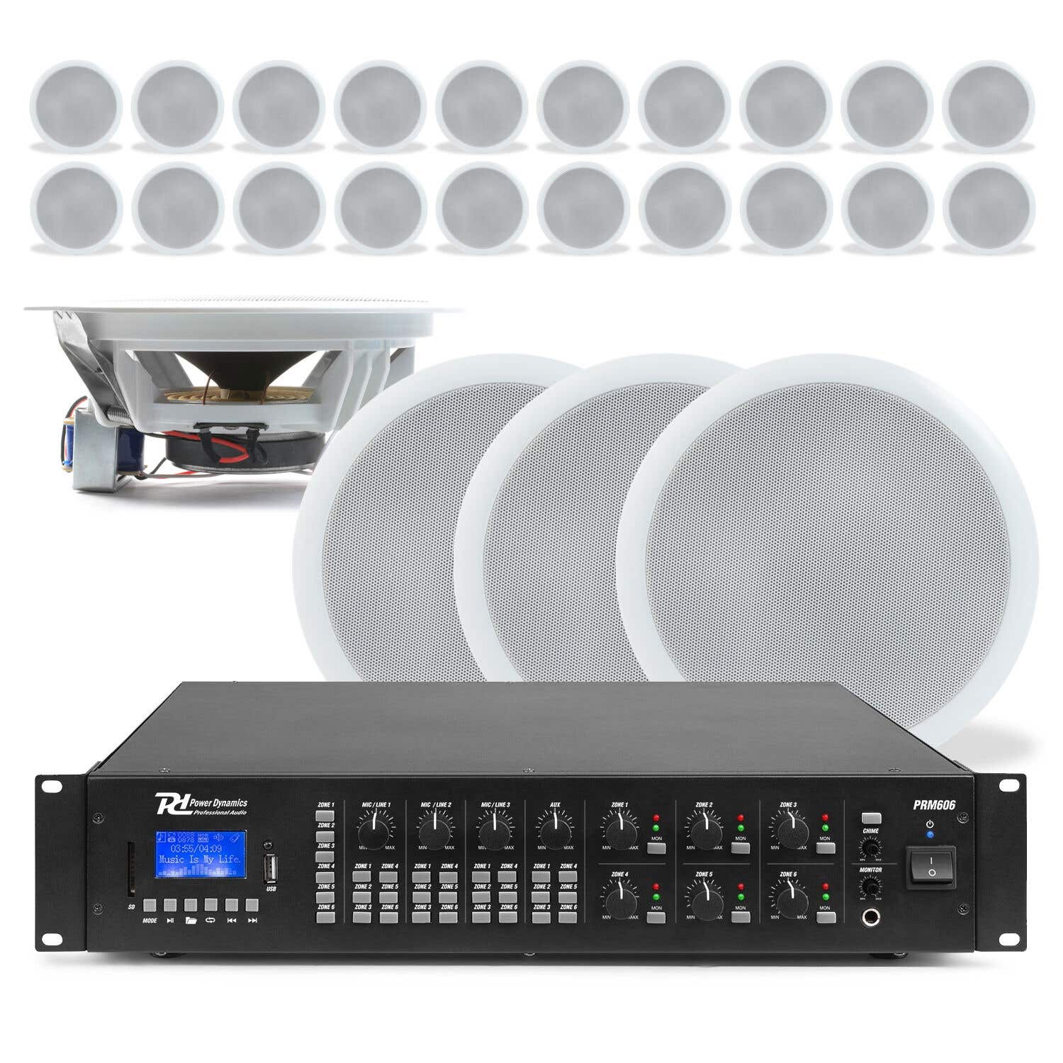 Power Dynamics uitgebreide plafond speaker set met 24 speakers - 100V - Wit