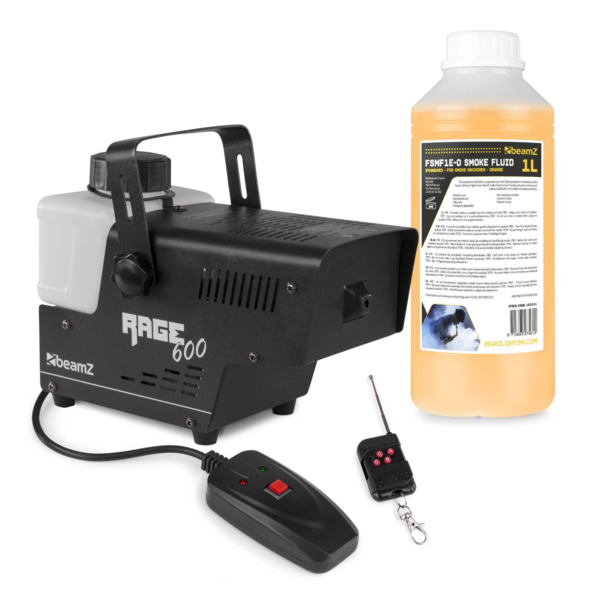 BeamZ RAGE600 rookmachine met 1 liter rookvloeistof en draadloze afstandsbediening - 600W