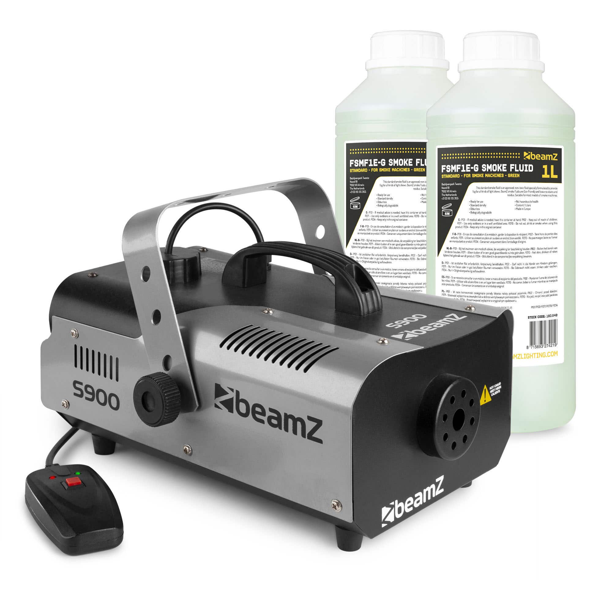 BeamZ S900 rookmachine met 2 liter rookvloeistof en afstandsbediening - 900W