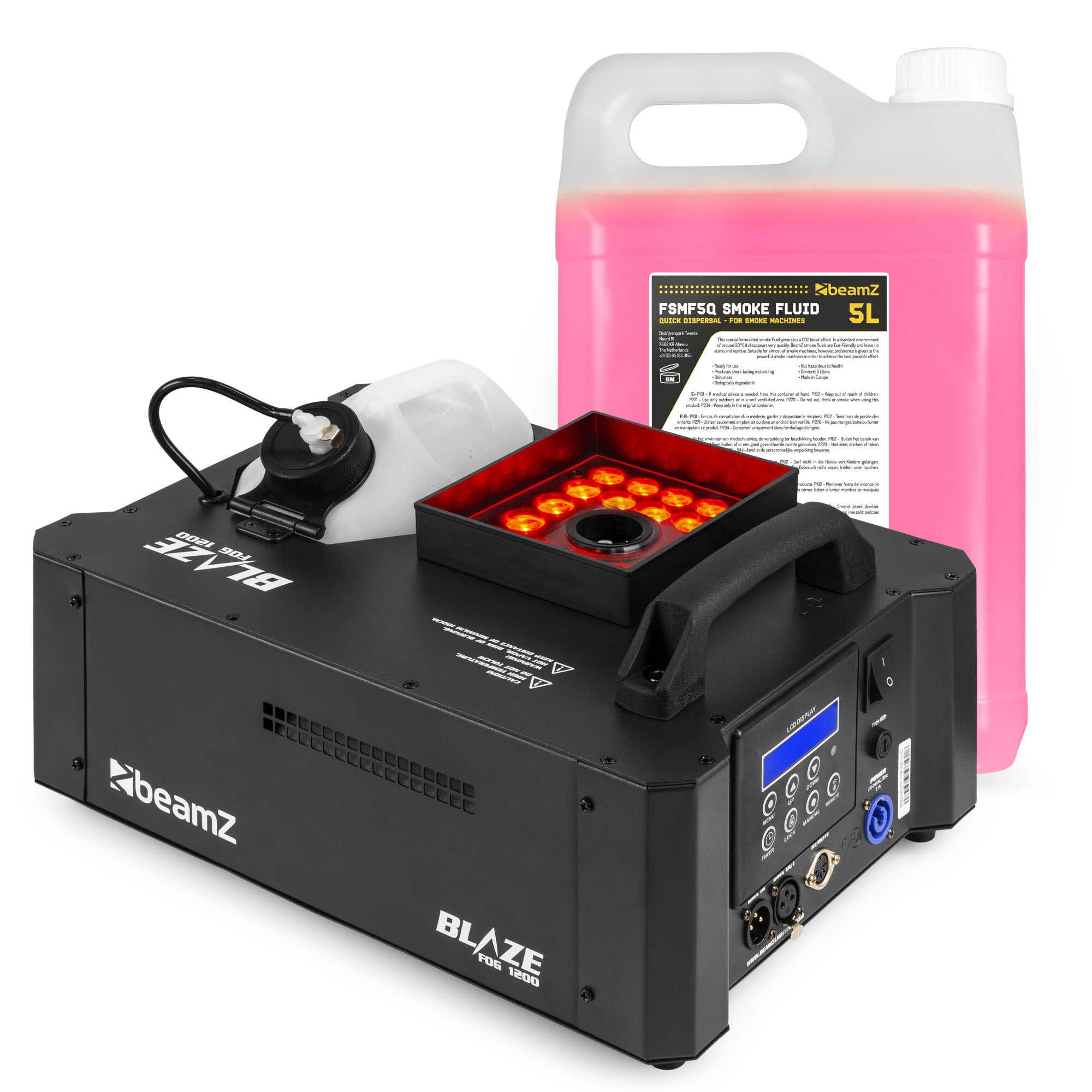 BeamZ BLAZE1200 rookmachine met CO2 vloeistof - horizontale en verticale rook - met 12x 4W RGBA LED’s