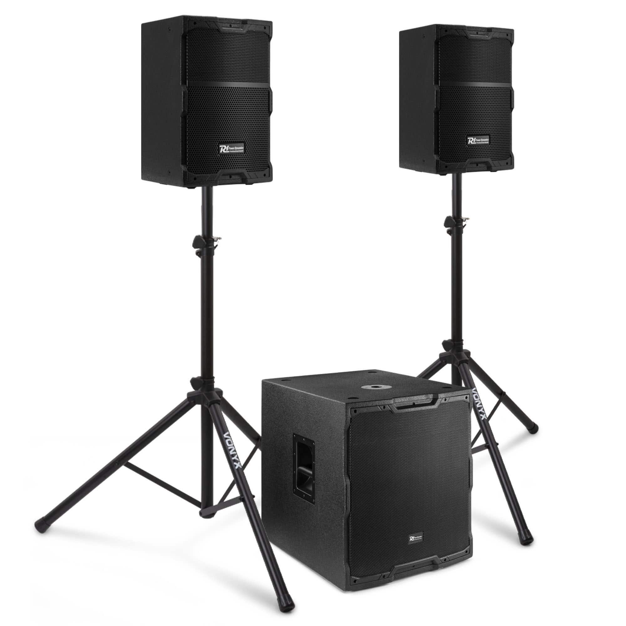 Power Dynamics PDY210 complete geluidsinstallatie - 2.1 actieve speakerset - 15 inch - 1700W - met statieven