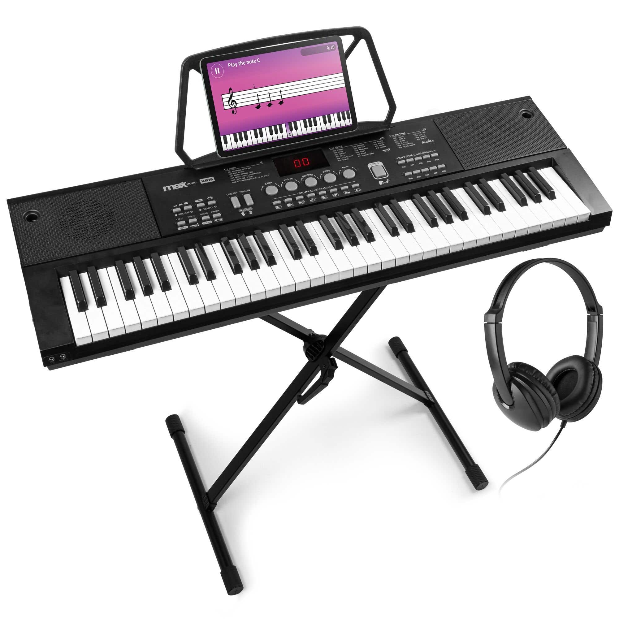 MAX KB15 Keyboard set met koptelefoon en keyboardstandaard - Ideaal voor beginners - Oplaadbare accu