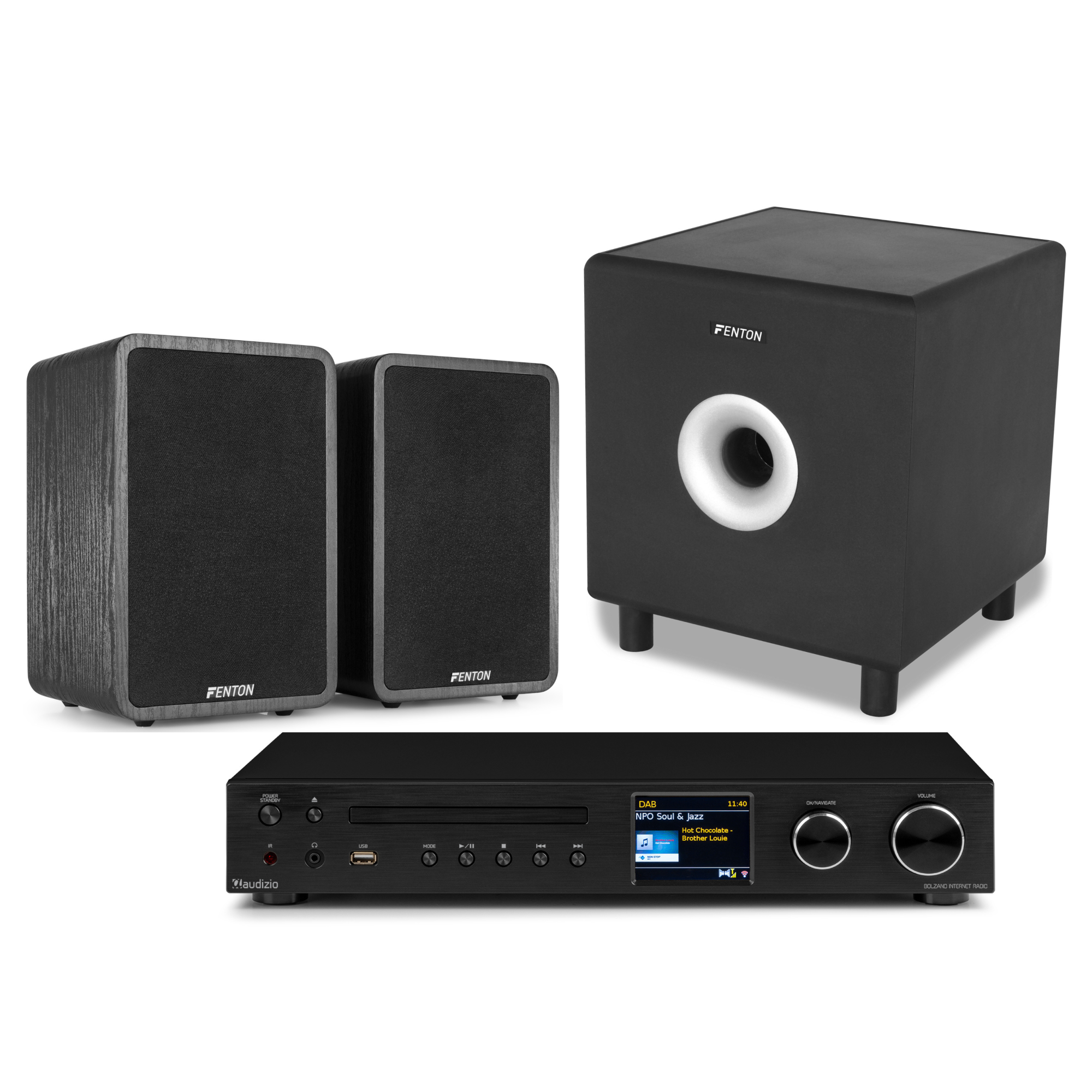 Fenton 2.1 geluidssysteem voor thuis - Set met subwoofer en 2 speakers - Bluetooth, DAB+ & FM - 200W